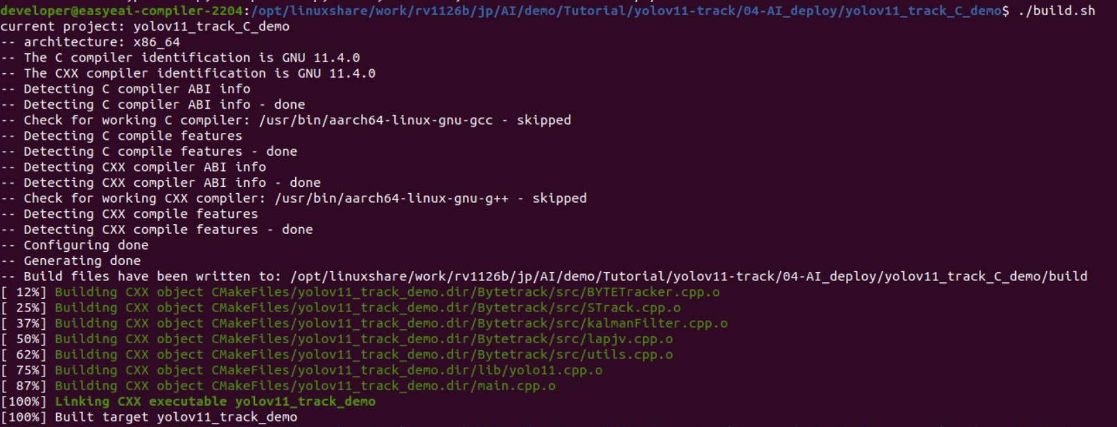 YOLOv11-track build terminal output