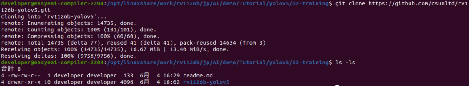 YOLOv5リポジトリのクローン実行結果