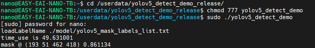Board YOLOv5 demo execution