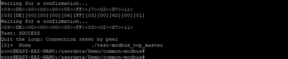 MODBUS TCP実行結果